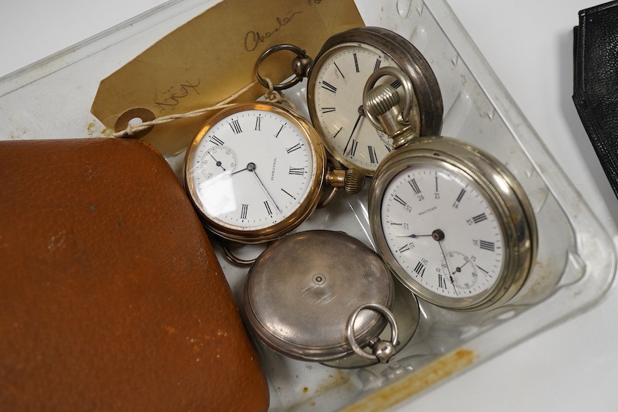 Six assorted pocket watches, to include a late Victorian silver open faced by H. Pidduck & Sons, Hanley, a late Victorian silver hunter pocket watch, a late Victorian silver open faced pocket watch, a gold plated Waltham